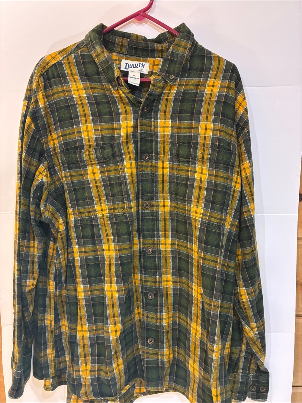 Duluth Trading Co Green and Yellow Plaid Button-Down Shirt